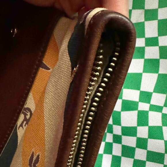 LL Bean Signature Clutch Purse Wallet Striped Deer Print Canvas Leather - Picture 14 of 16